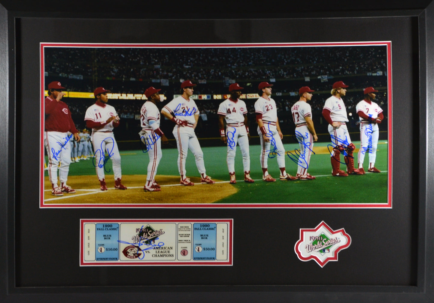 1990 World Series Reds Autographed Starting Line Up with Jose Rijo